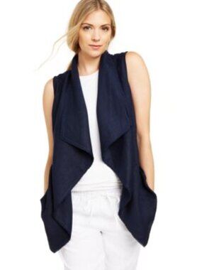 Mendocino Seven Sisters Sleeveless Open Front Waterfall Vest - Navy